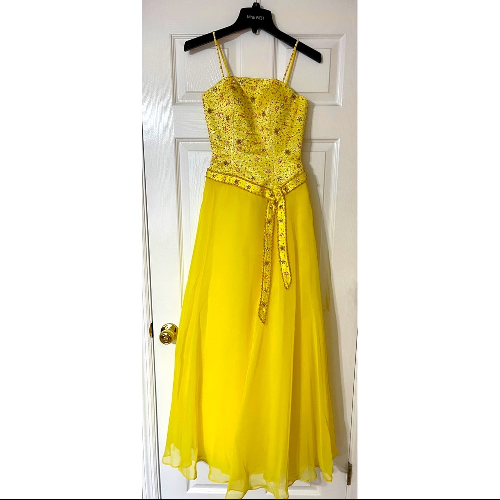 Tiffany Designs Yellow Belted Ball Gown size 2
